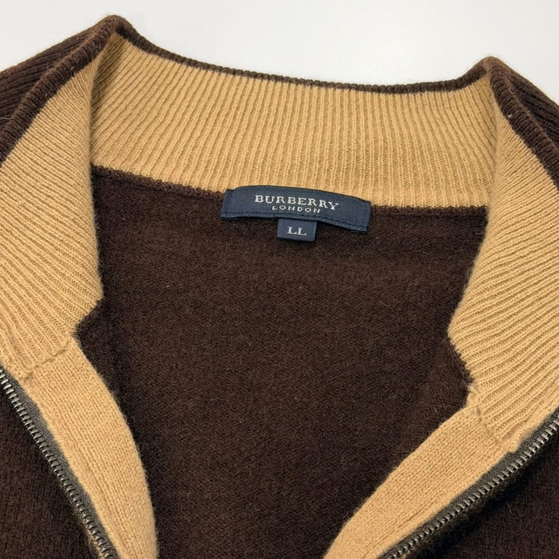 BURBERRY 倫敦 焦棕色羊毛半拉鍊戰馬針織衫 男款(男女可穿)-8