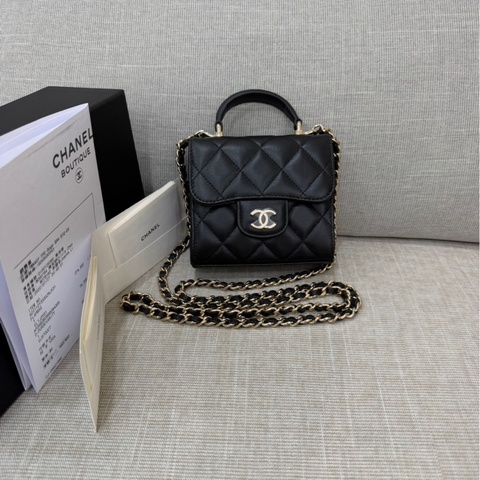 Chanel香奈兒高級手工坊 手提斜挎小方黑金鍊條包