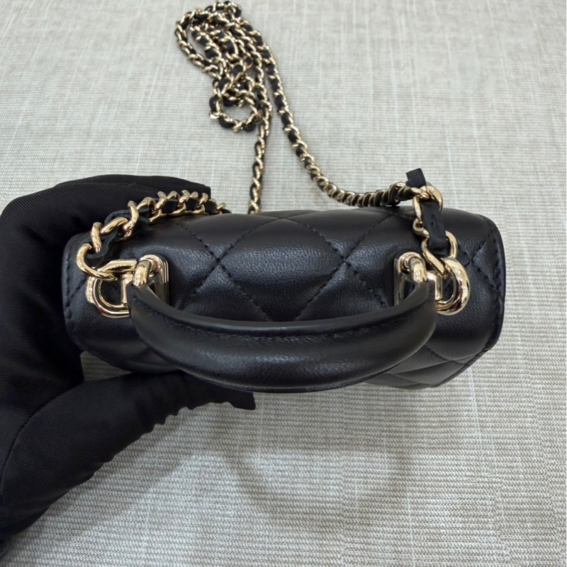 Chanel香奈兒高級手工坊 手提斜挎小方黑金鍊條包-13