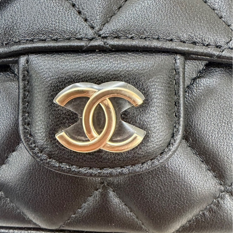 Chanel香奈兒高級手工坊 手提斜挎小方黑金鍊條包-15