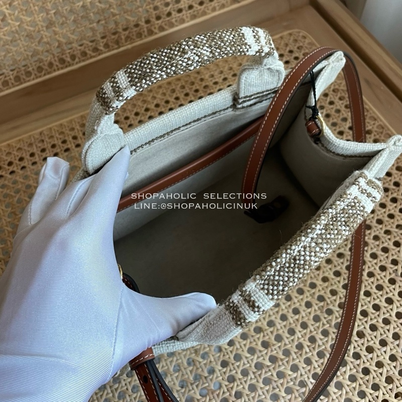 celine small cabas stripe textile babg  TOBACCO淺褐色條紋/TAN-1