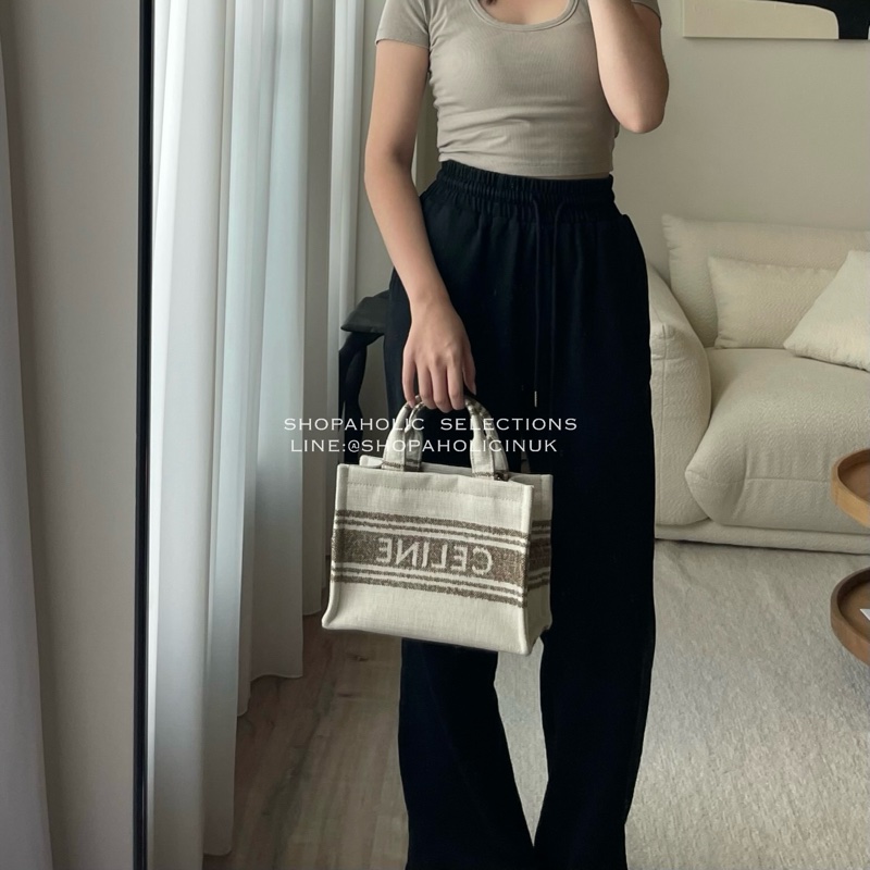 celine small cabas stripe textile babg  TOBACCO淺褐色條紋/TAN-2