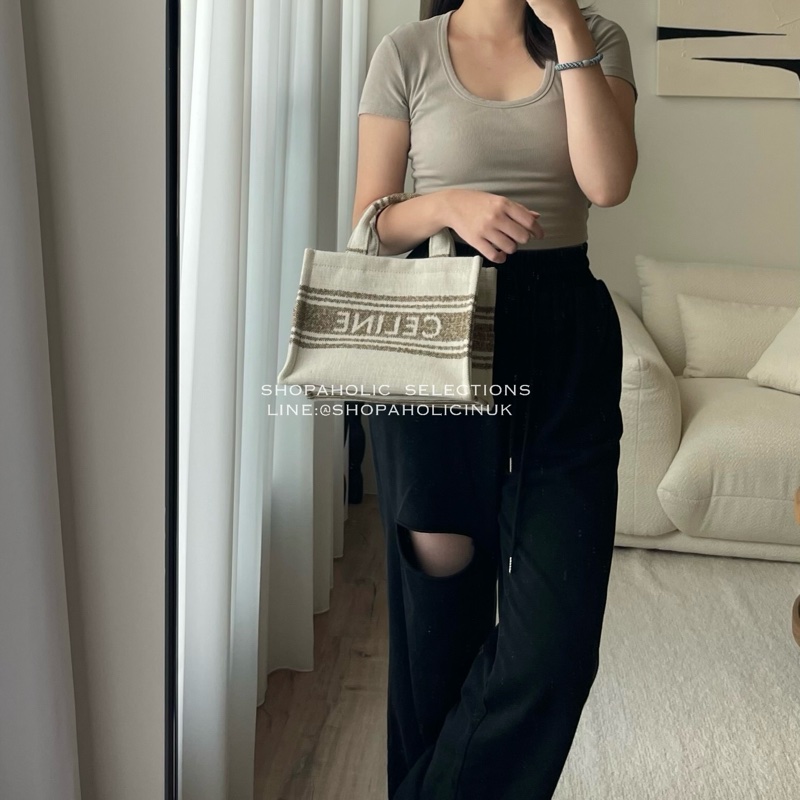 celine small cabas stripe textile babg  TOBACCO淺褐色條紋/TAN-3