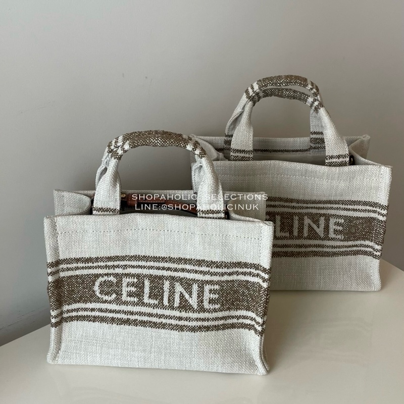 celine small cabas stripe textile babg  TOBACCO淺褐色條紋/TAN-5
