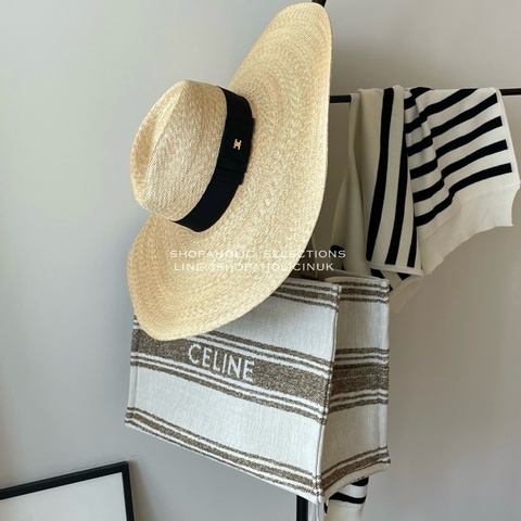 celine LARGE CABAS THAIS IN STRIPED TEXTILE TOBACCO 淺褐色條紋/ TAN