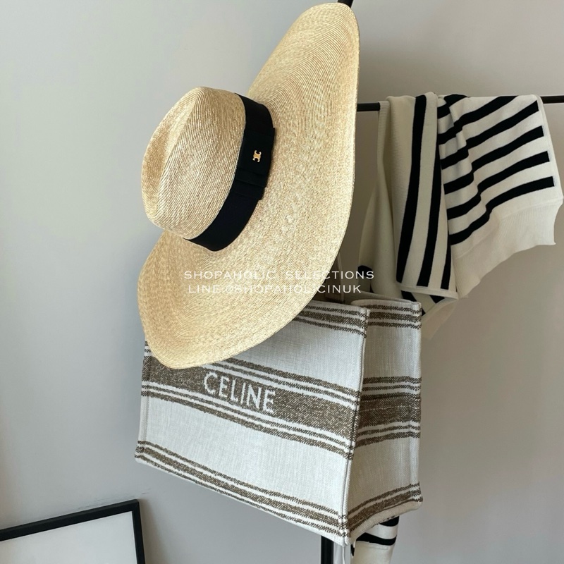 celine LARGE CABAS THAIS IN STRIPED TEXTILE TOBACCO 淺褐色條紋/ TAN-0