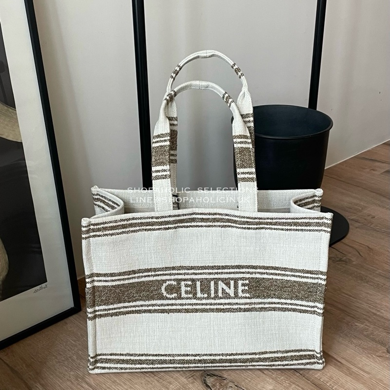 celine LARGE CABAS THAIS IN STRIPED TEXTILE TOBACCO 淺褐色條紋/ TAN-2