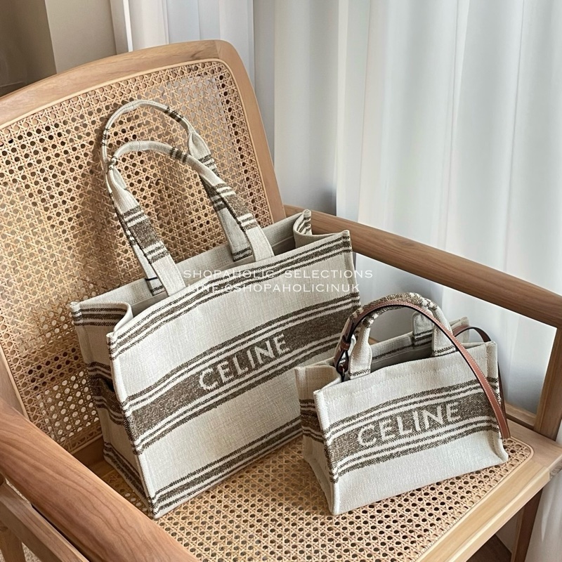 celine LARGE CABAS THAIS IN STRIPED TEXTILE TOBACCO 淺褐色條紋/ TAN-3