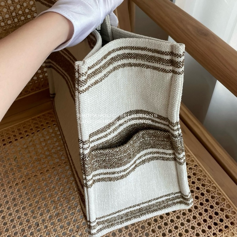 celine LARGE CABAS THAIS IN STRIPED TEXTILE TOBACCO 淺褐色條紋/ TAN-4