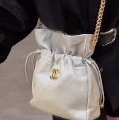 CHANEL 香奈兒 金色CC Logo 福袋 雙金珠抽繩水桶包 鼠尾草灰-4