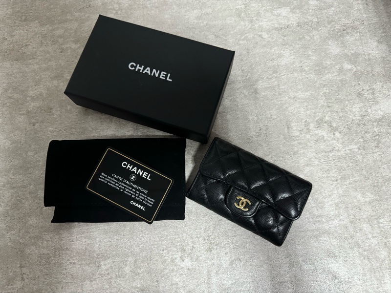 正品 Chanel cf黑金荔枝皮卡夾-0