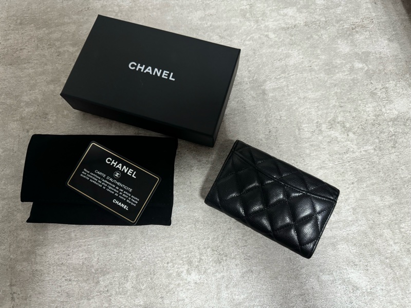 正品 Chanel cf黑金荔枝皮卡夾-1
