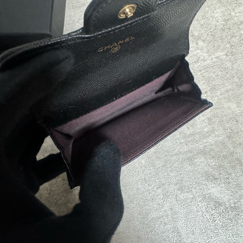 正品 Chanel cf黑金荔枝皮卡夾-5