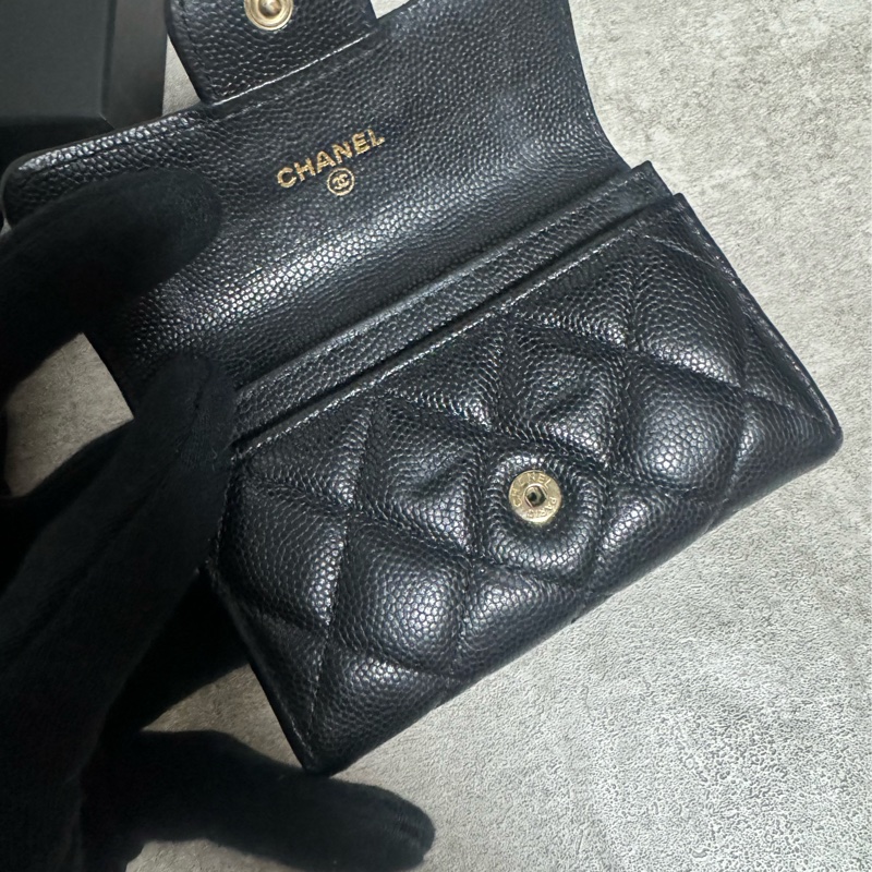 正品 Chanel cf黑金荔枝皮卡夾-6