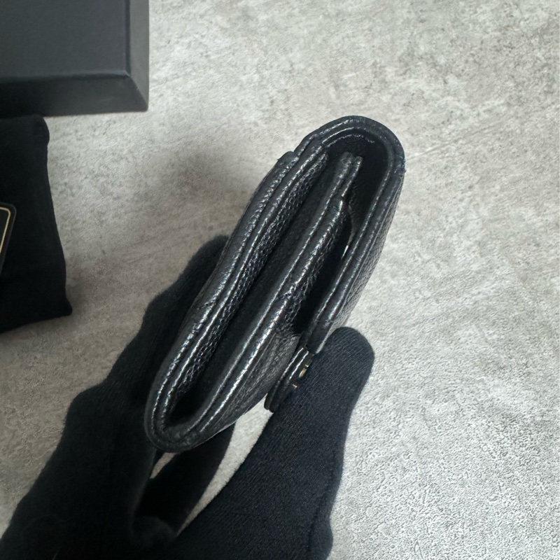 正品 Chanel cf黑金荔枝皮卡夾-8
