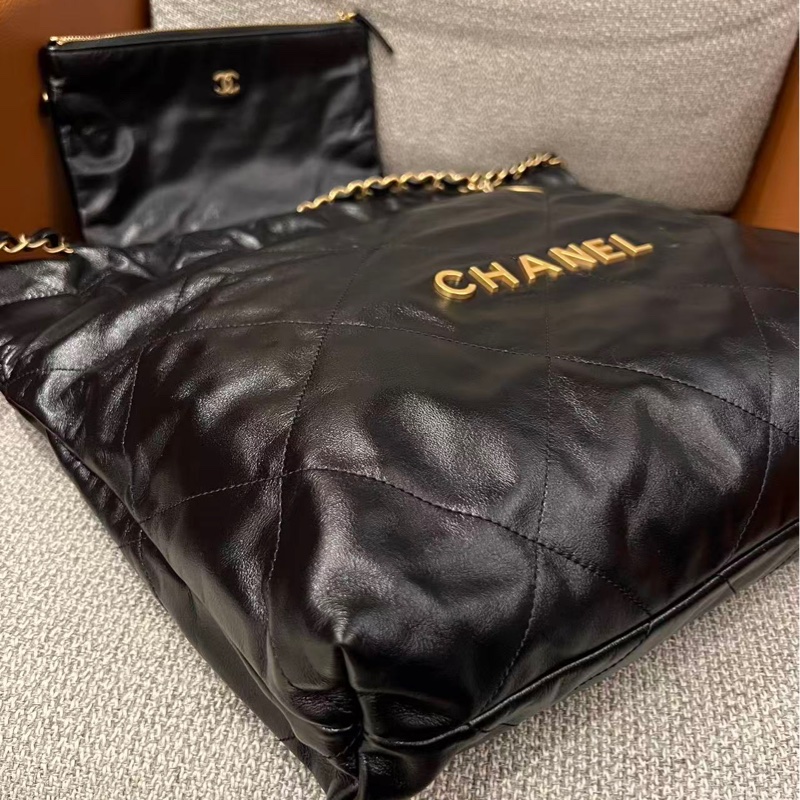 🔥新到：25年芯片 Chanel/香奈兒22bag 25p 黑金垃圾袋中號經典菱格紋，子母袋金色鏈條肩帶，尺寸：36 × 42 × 8cm-4