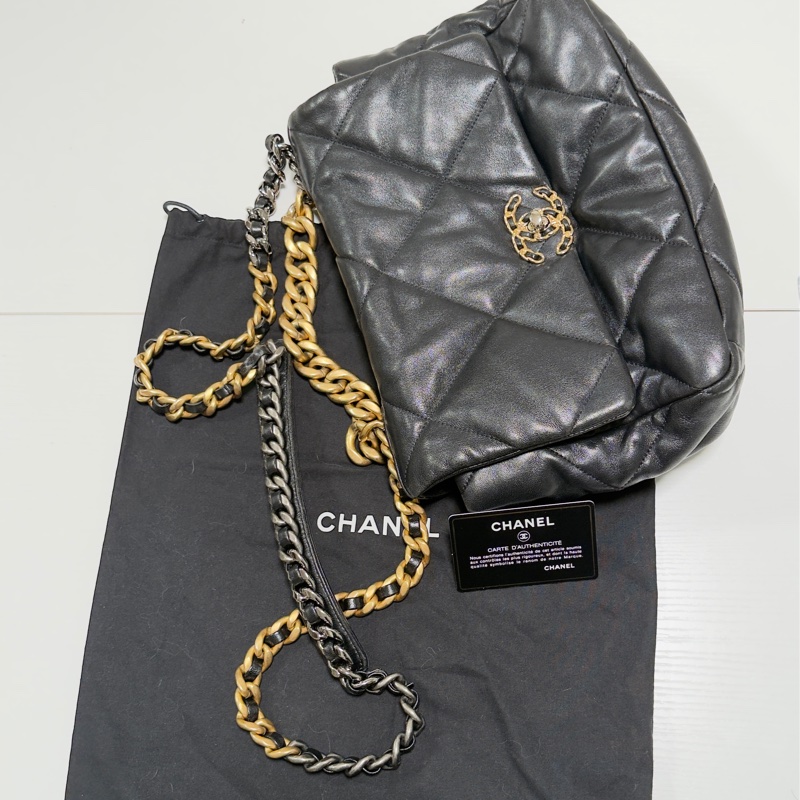 香奈兒Chanel 19 Bag 黑金 中號-15