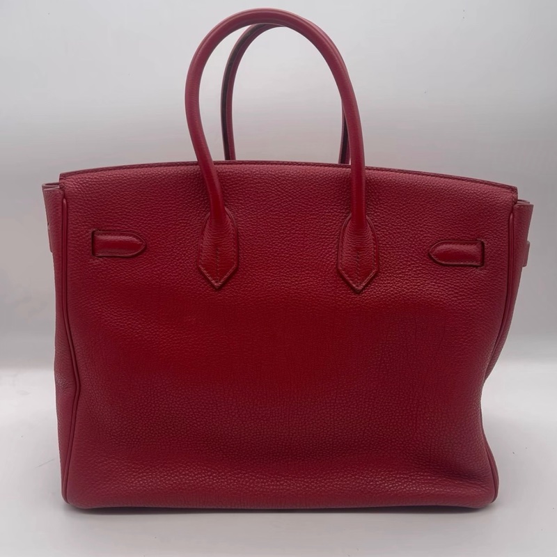 hermes愛馬仕 birkin35 國旗紅 框M刻 銀扣  底長35-1