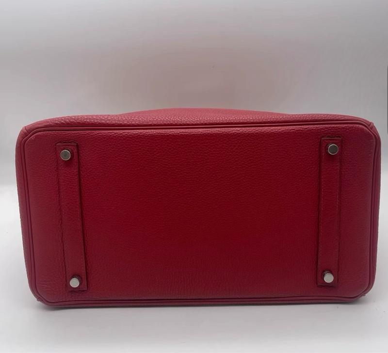 hermes愛馬仕 birkin35 國旗紅 框M刻 銀扣  底長35-2