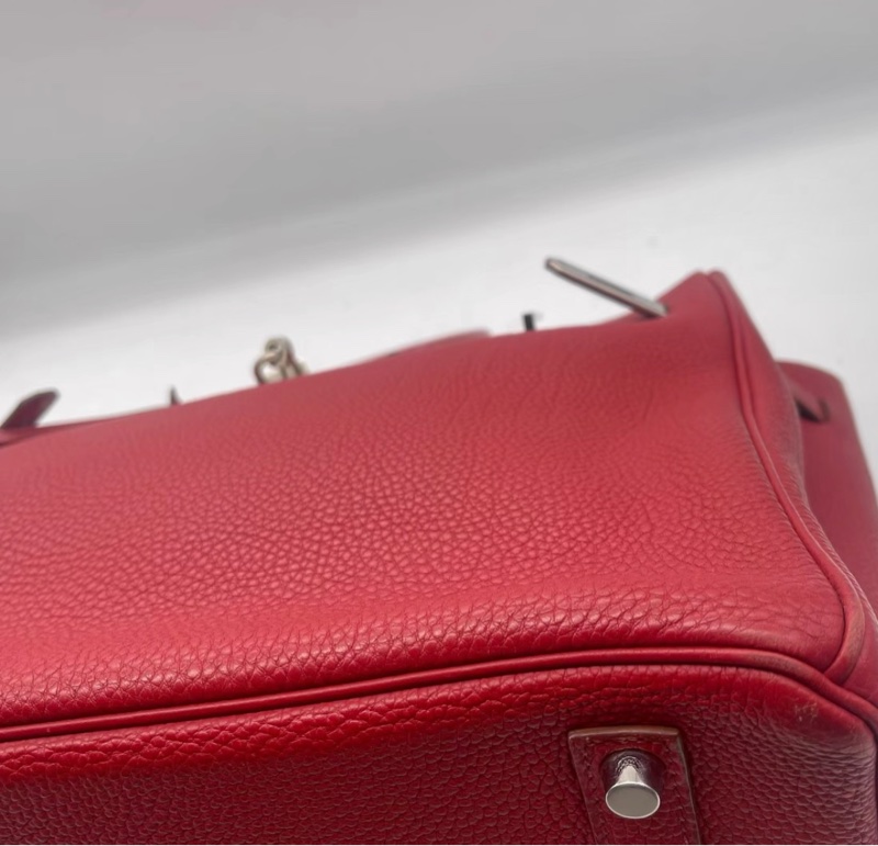 hermes愛馬仕 birkin35 國旗紅 框M刻 銀扣  底長35-4