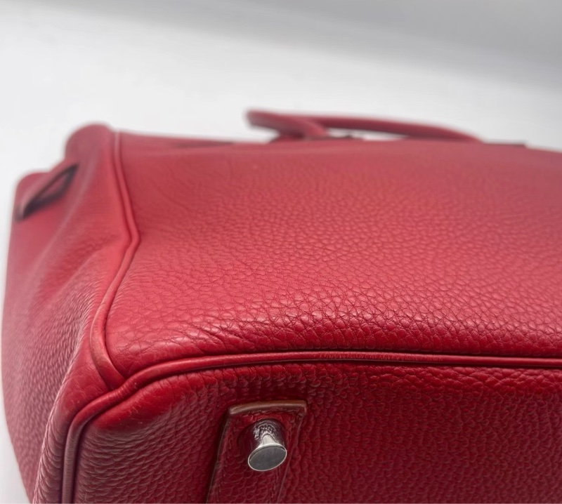 hermes愛馬仕 birkin35 國旗紅 框M刻 銀扣  底長35-5