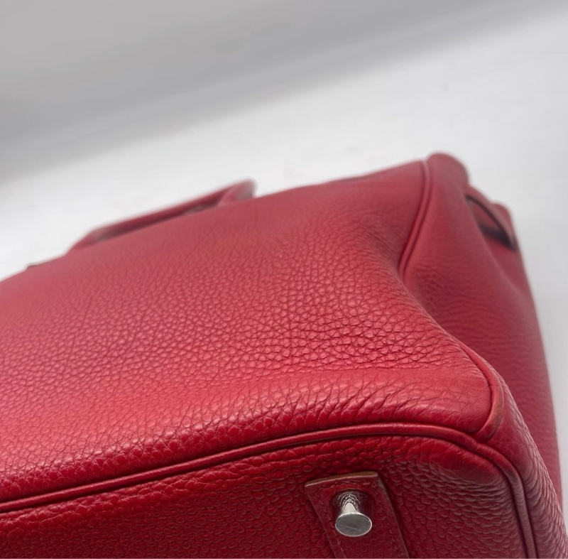 hermes愛馬仕 birkin35 國旗紅 框M刻 銀扣  底長35-6