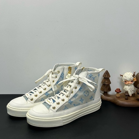 LV路易威登 Stellarl 老花滿印花卉圖案 高幫 時尚板鞋 女款 36碼 藍色95新無附件