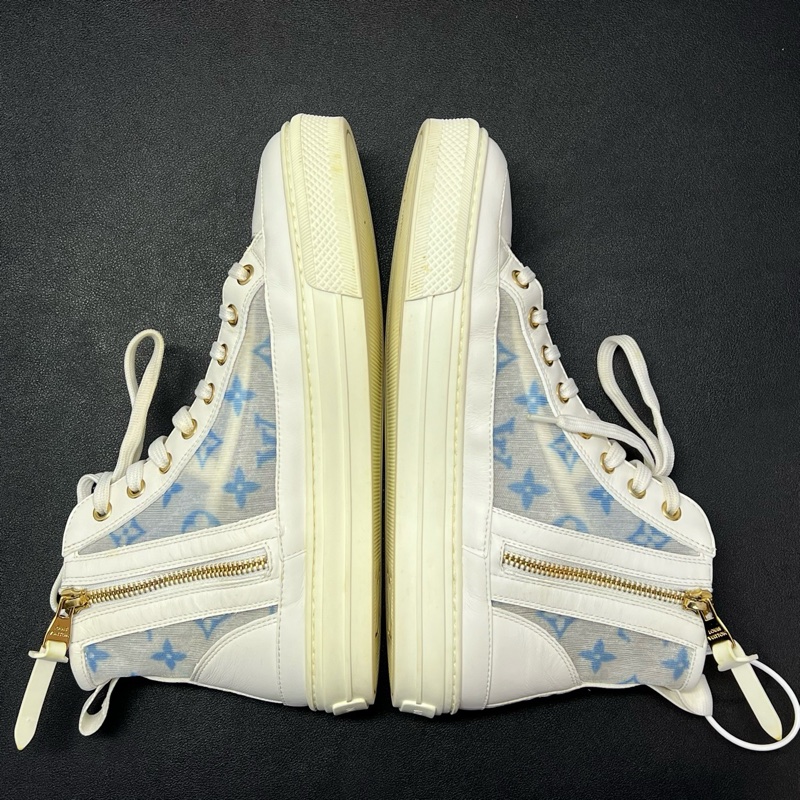 LV路易威登 Stellarl 老花滿印花卉圖案 高幫 時尚板鞋 女款 36碼 藍色95新無附件-1