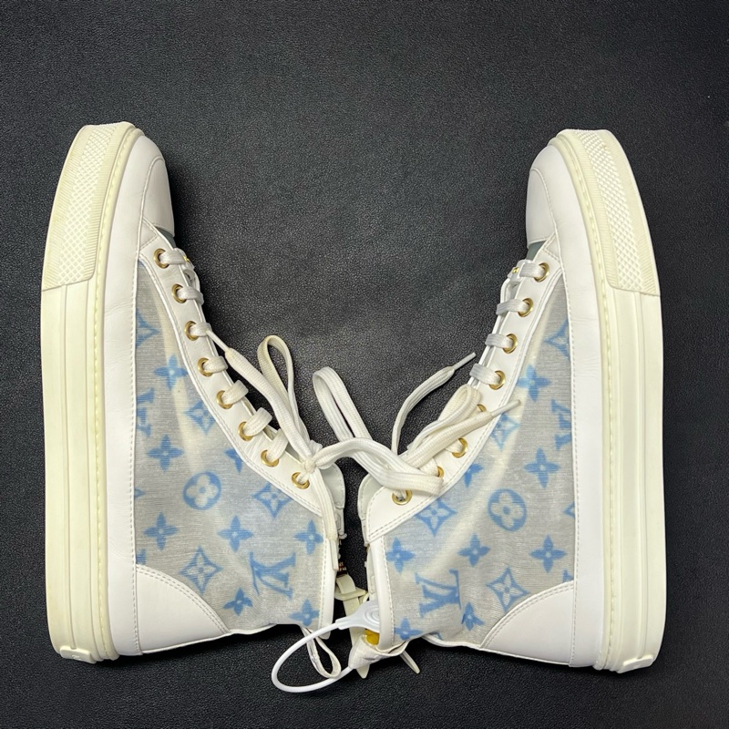 LV路易威登 Stellarl 老花滿印花卉圖案 高幫 時尚板鞋 女款 36碼 藍色95新無附件-2