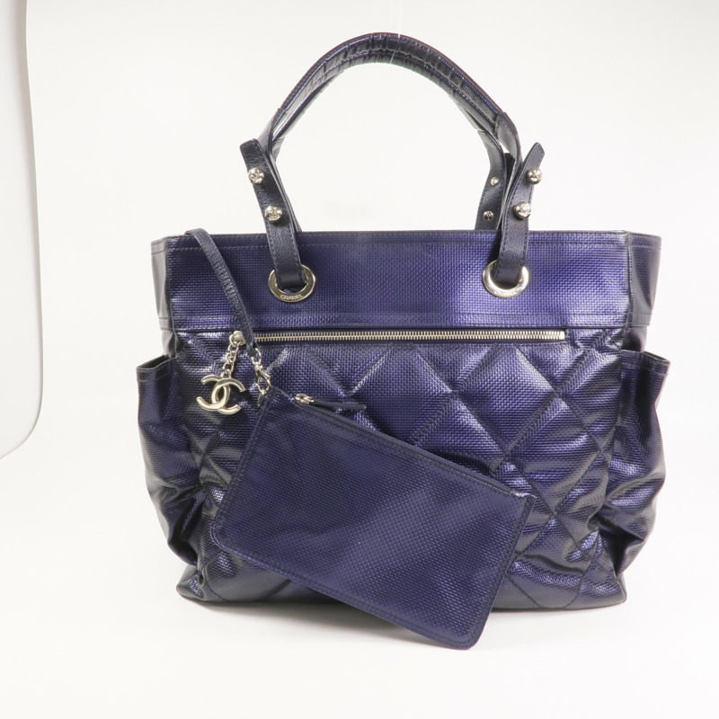 CHANEL 塗層帆布Paris Biarritz Tote Bag銀扣手挽袋-9