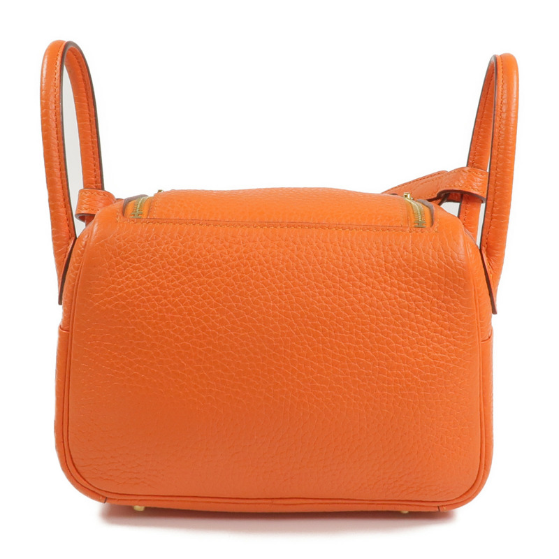 HERMES Togo皮革Mini Lindy金扣手挽肩背兩用袋Orange-2