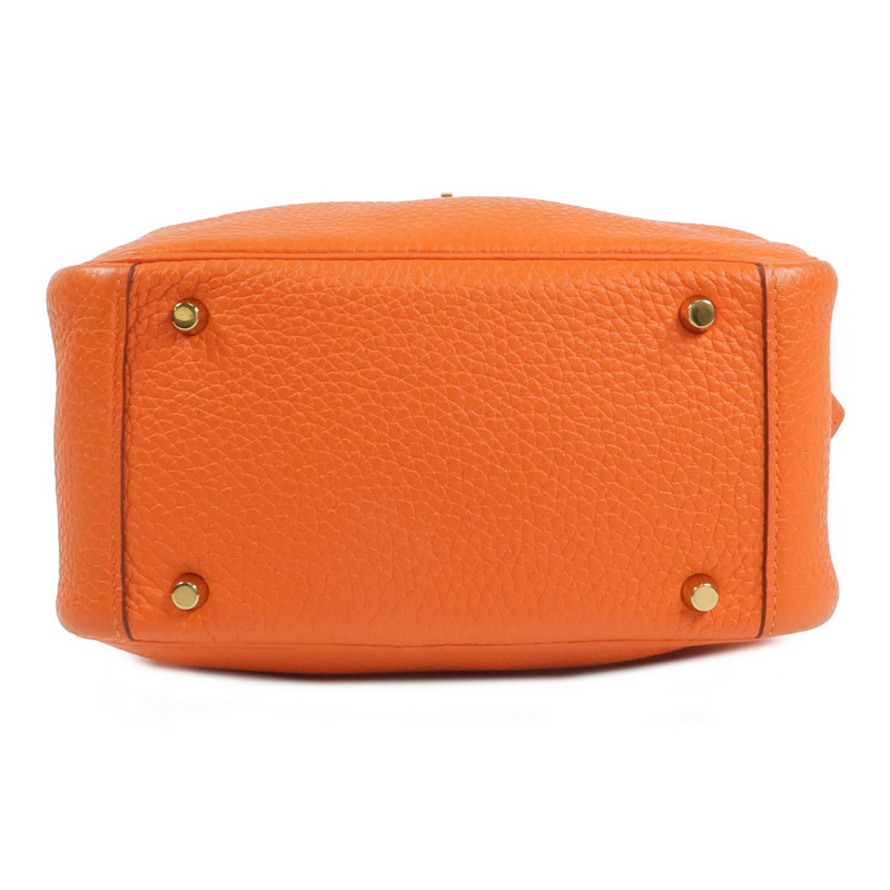 HERMES Togo皮革Mini Lindy金扣手挽肩背兩用袋Orange-3