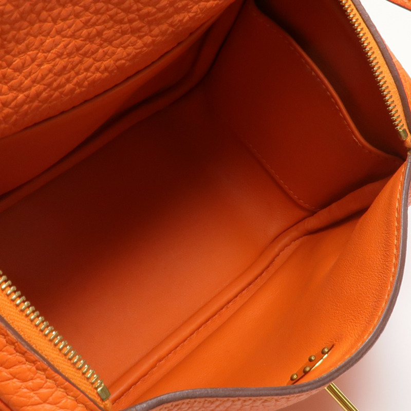 HERMES Togo皮革Mini Lindy金扣手挽肩背兩用袋Orange-4