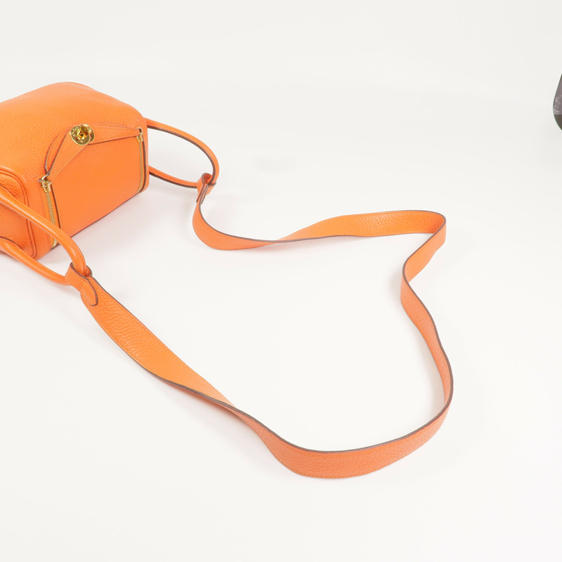 HERMES Togo皮革Mini Lindy金扣手挽肩背兩用袋Orange-7