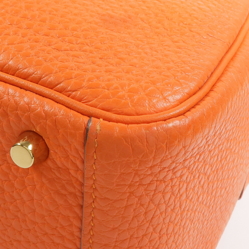 HERMES Togo皮革Mini Lindy金扣手挽肩背兩用袋Orange-11