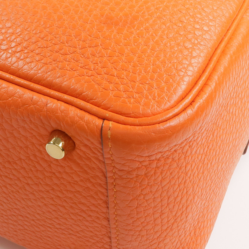 HERMES Togo皮革Mini Lindy金扣手挽肩背兩用袋Orange-13