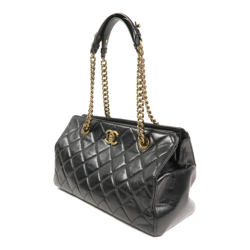 CHANEL 牛皮皮革Chain Shoulder金扣鏈帶肩背袋-1