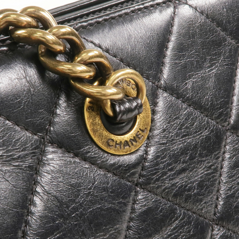 CHANEL 牛皮皮革Chain Shoulder金扣鏈帶肩背袋-9