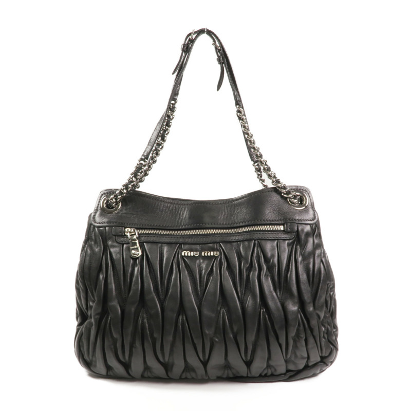 Miu Miu 羊皮皮革Chain Shoulder銀扣鏈帶肩背袋-2