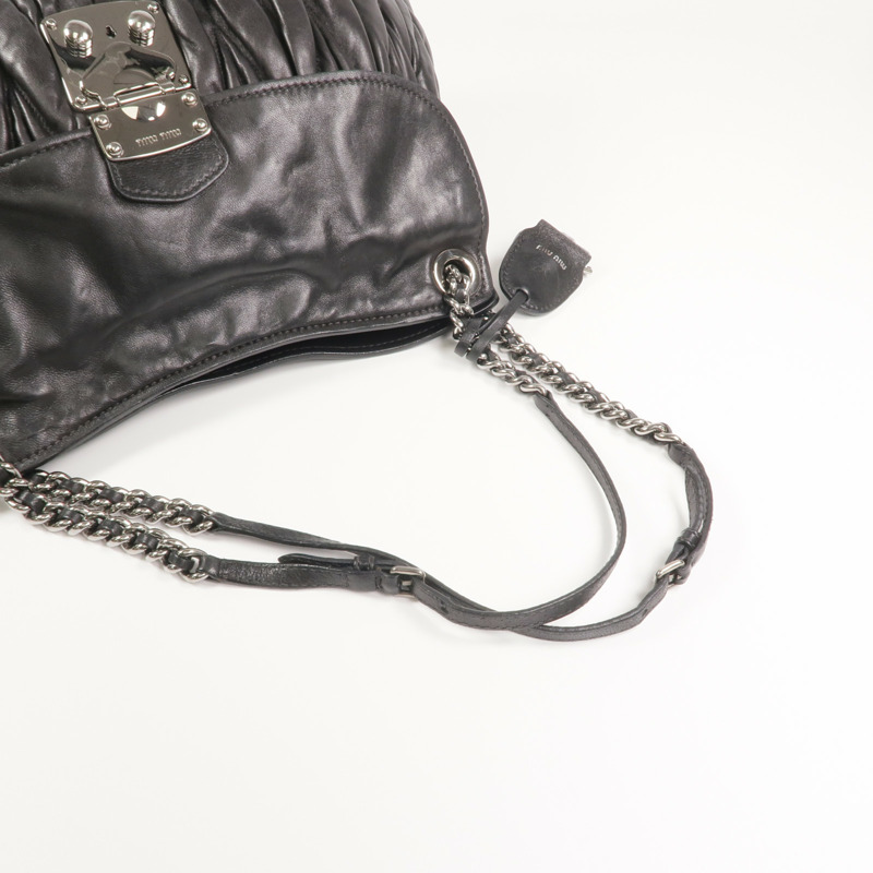 Miu Miu 羊皮皮革Chain Shoulder銀扣鏈帶肩背袋-7