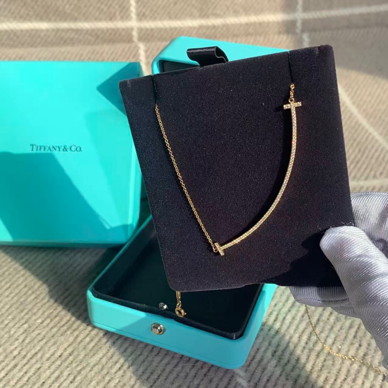蒂芙尼 Tiffany 笑臉 大號 黃金鑲鑽項鍊-4