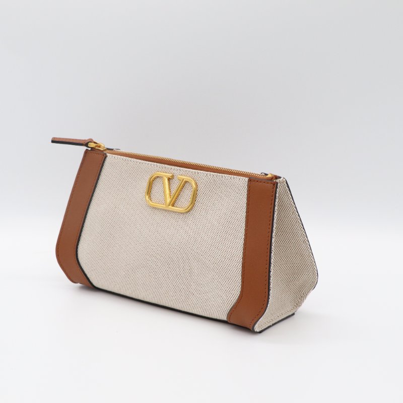 VALENTINO 金屬 VLogo 中號 手繪約克夏 米色帆布 拉鍊手拿包-2