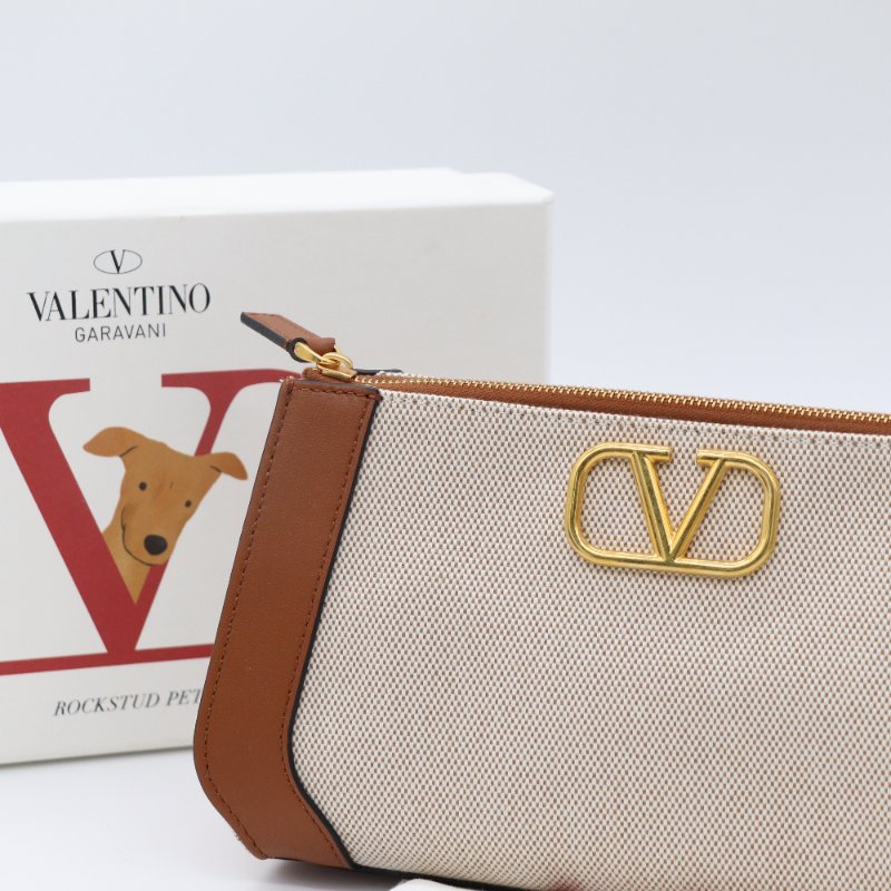 VALENTINO 金屬 VLogo 中號 手繪約克夏 米色帆布 拉鍊手拿包-5