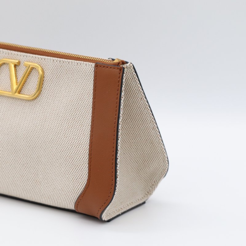 VALENTINO 金屬 VLogo 中號 手繪約克夏 米色帆布 拉鍊手拿包-7