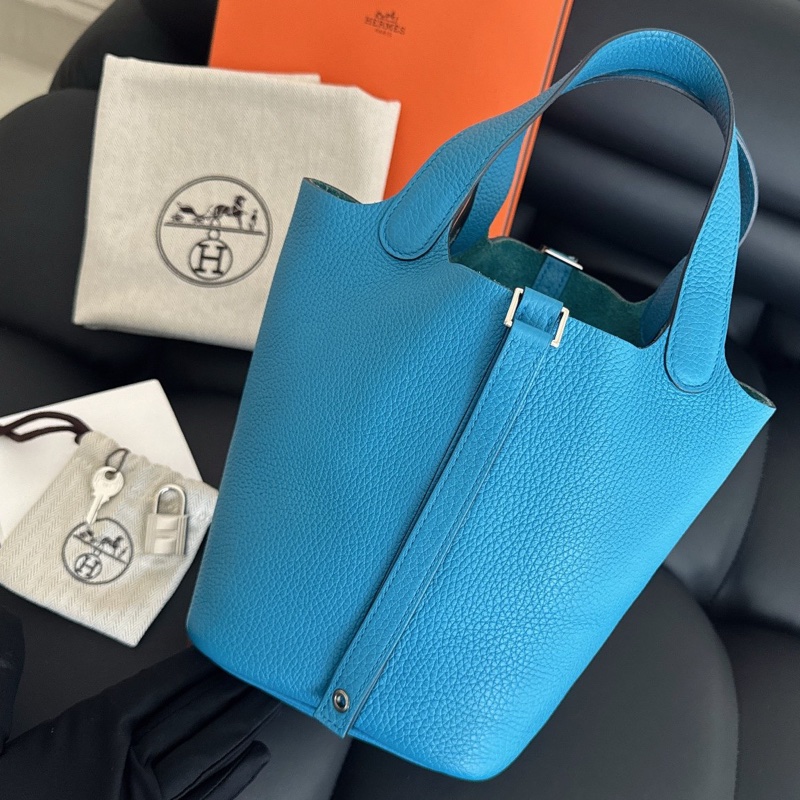 【近新閒置品】全膜 愛馬仕hermes 手提包18天藍色銀扣Y刻-2
