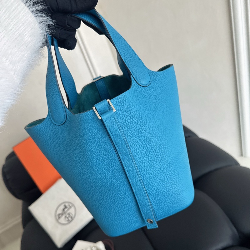 【近新閒置品】全膜 愛馬仕hermes 手提包18天藍色銀扣Y刻-3
