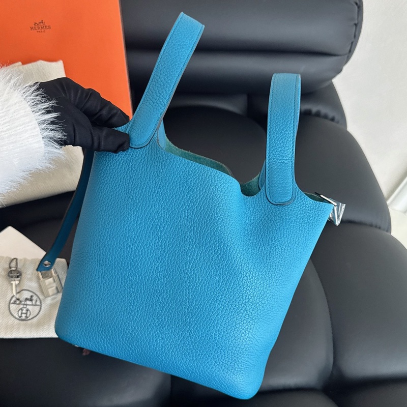 【近新閒置品】全膜 愛馬仕hermes 手提包18天藍色銀扣Y刻-5