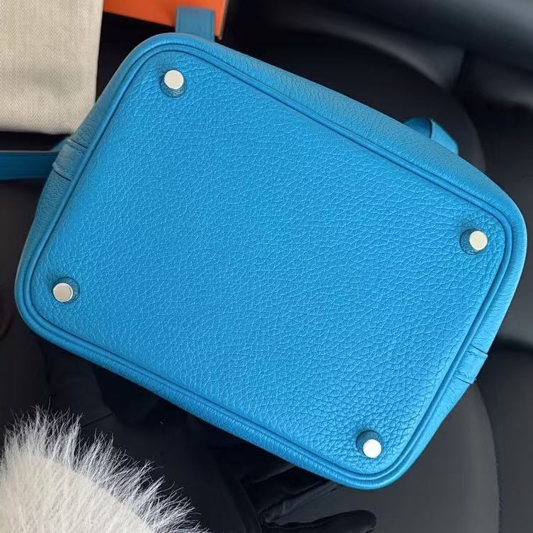 【近新閒置品】全膜 愛馬仕hermes 手提包18天藍色銀扣Y刻-6