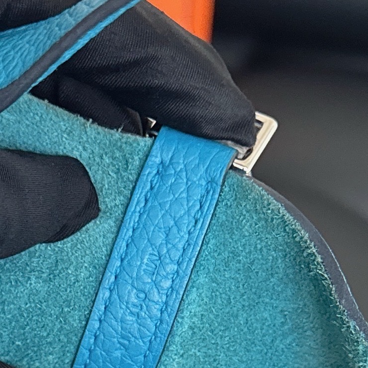 【近新閒置品】全膜 愛馬仕hermes 手提包18天藍色銀扣Y刻-8