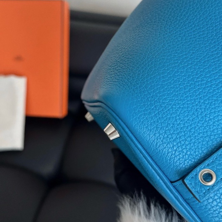 【近新閒置品】全膜 愛馬仕hermes 手提包18天藍色銀扣Y刻-11